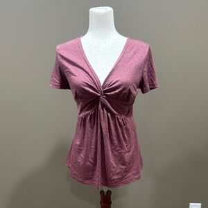Women's Knotted V-Neck Top - Pink